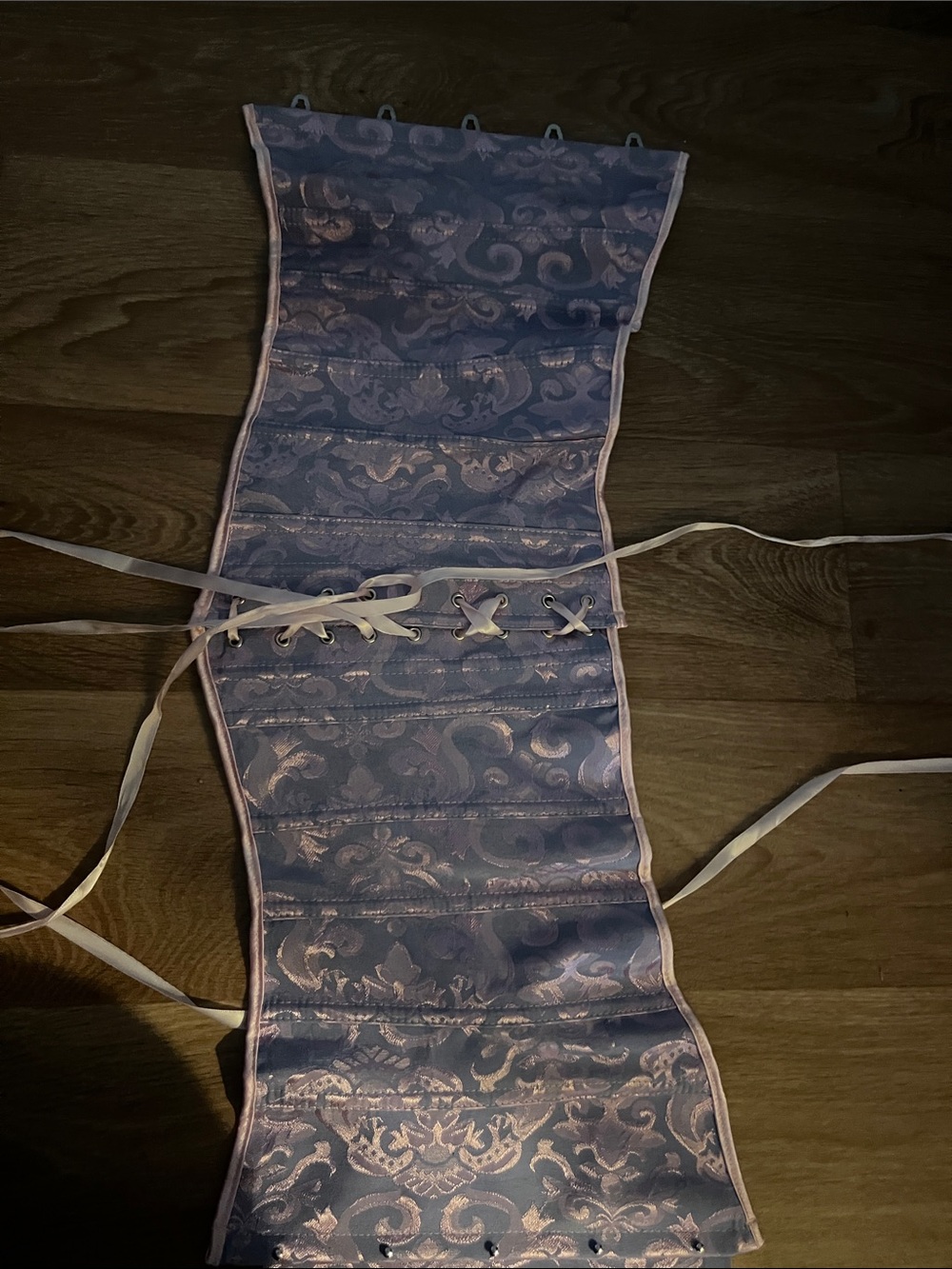 Lavender Brocade Corset Waist Cincher with Pale Pink Trim
